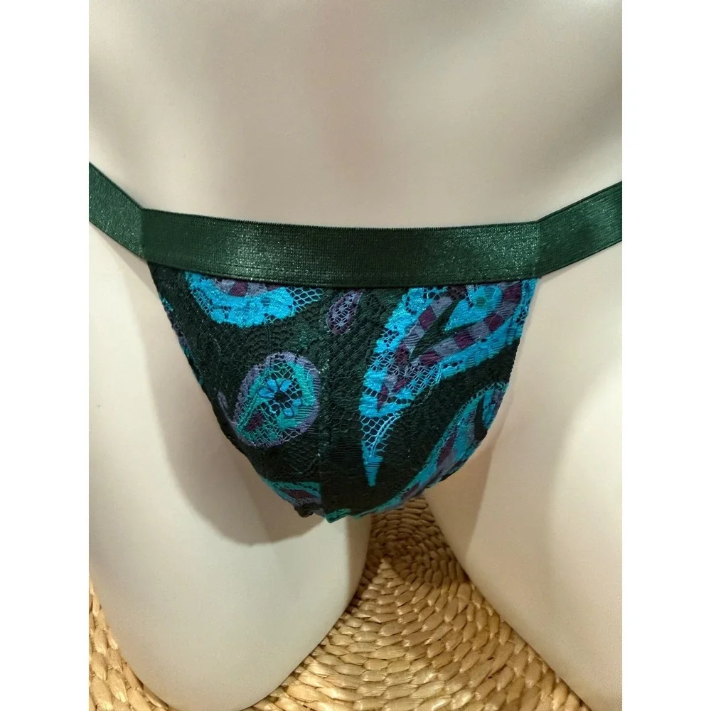 Cosabella Never Say Never Printed Italian Thong  Paisley Green Lace Men's XL